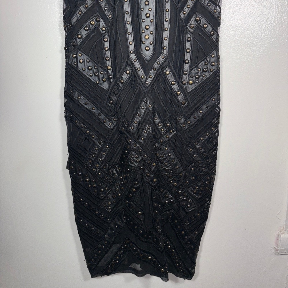 Parker Rodan Dress Sz L Black Studded Sleeveless Bodycon Mini Goth Clubwear - Picture 5 of 12